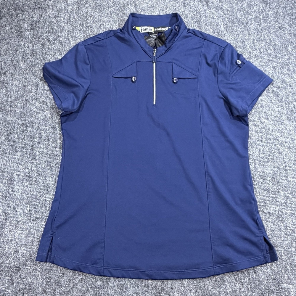 Jamie Sadock Womens Medium Navy Blue Short Sleeve Golf Quarter Zip Top
